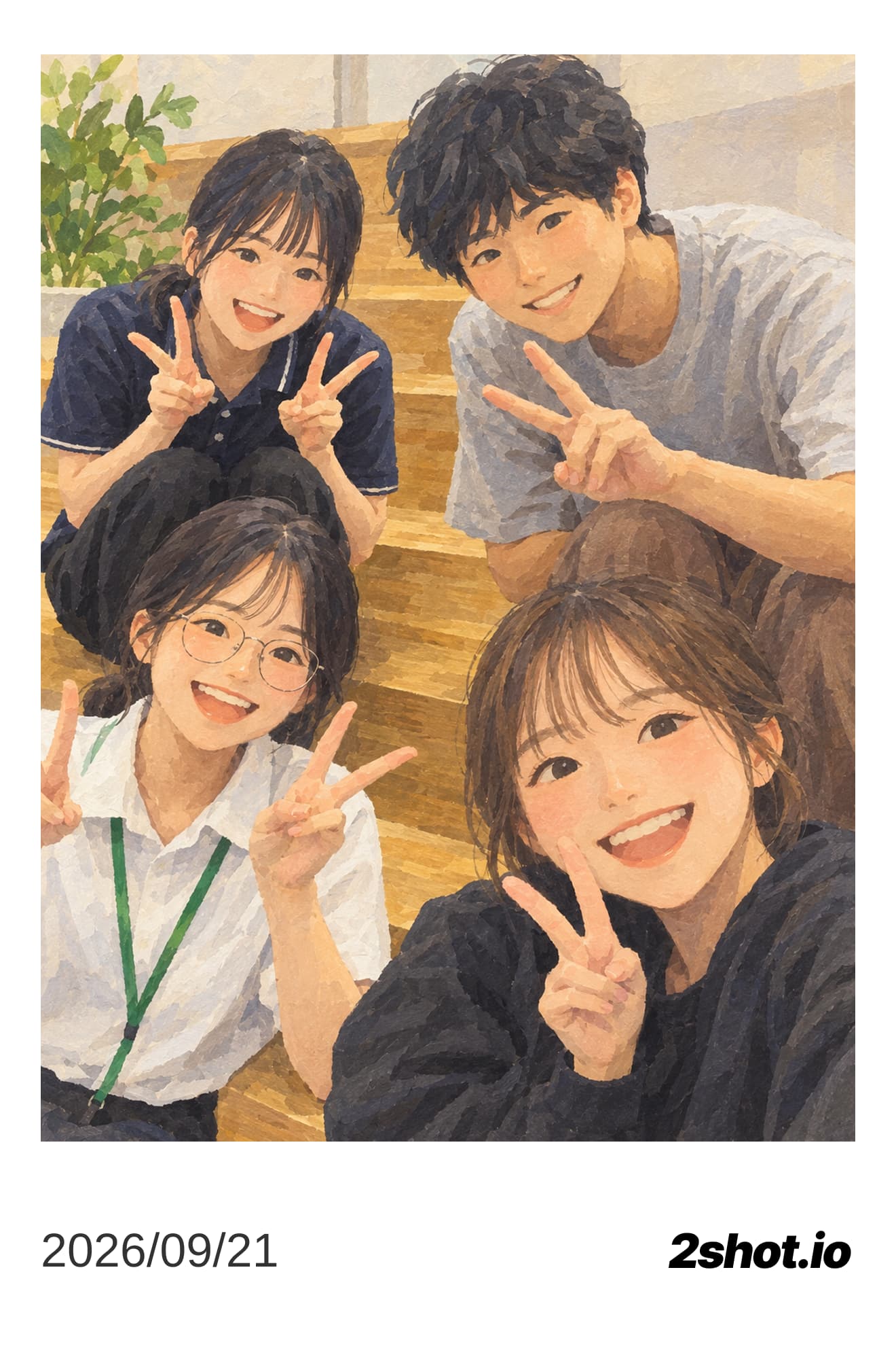 An instant-style photo of four friends at an event